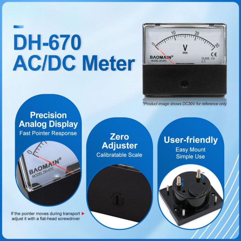Voltímetro de panel analógico Baomain DH-670 DC 0‑500 V Clase 2.5