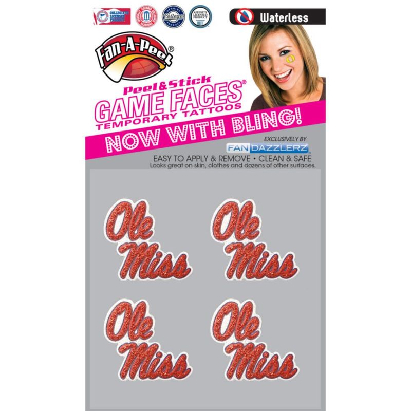 Tatuaje Temporal FAN-A-PEEL Ole Miss con Brillo