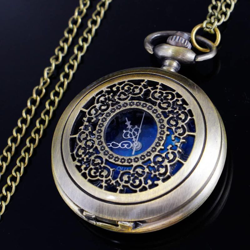 Reloj de bolsillo Tiong 45 mm azul estrellado con cadena de 380 mm