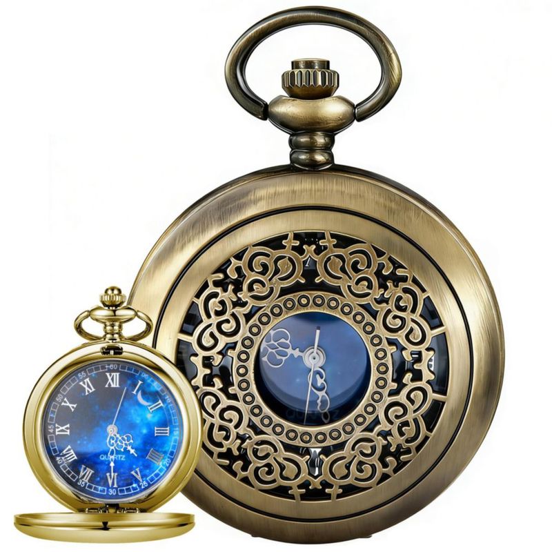 Reloj de bolsillo Tiong 45 mm azul estrellado con cadena de 380 mm