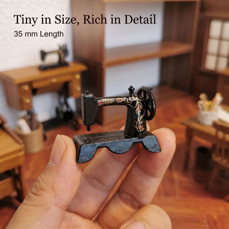 Modelo de Casa de Muñecas Jizlan 1:12 Máquina de Coser de Aleación Negra