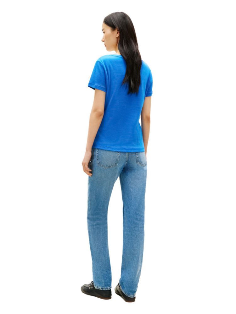 Camiseta Tommy Hilfiger X-Small Azul con Textura Canelada y Cuello en V