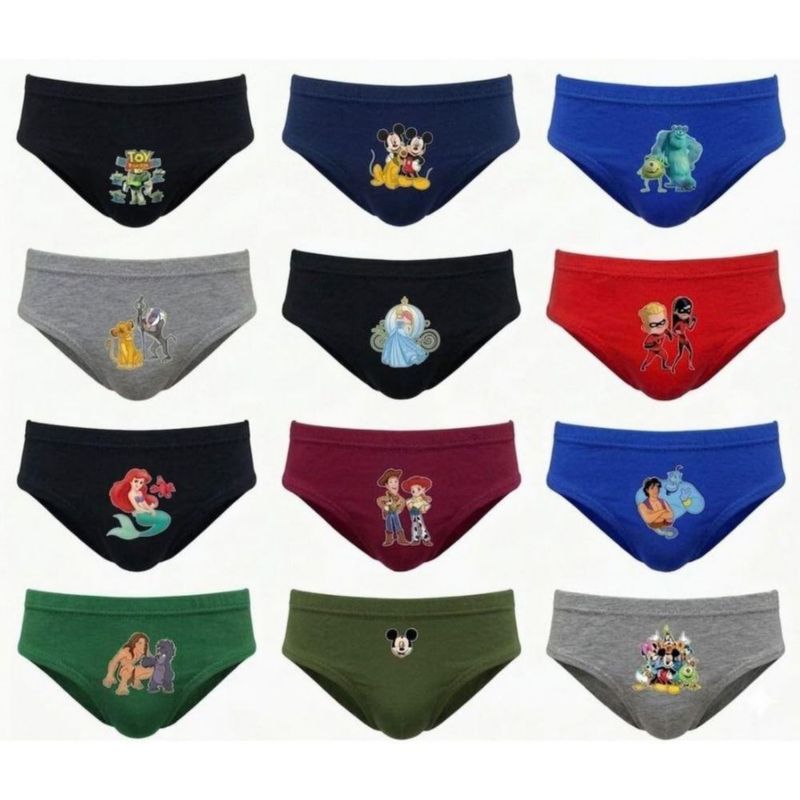 12 pzs calzón para niño bikini truza liso con caricatura estampada