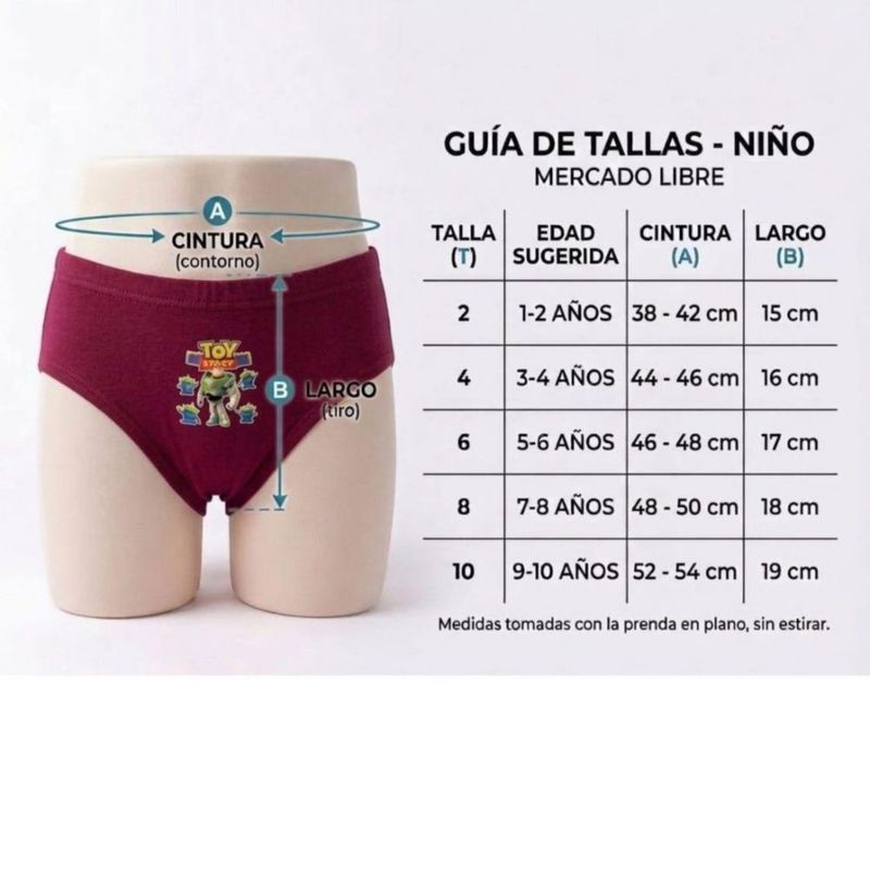 12 pzs calzón para niño bikini truza liso con caricatura estampada