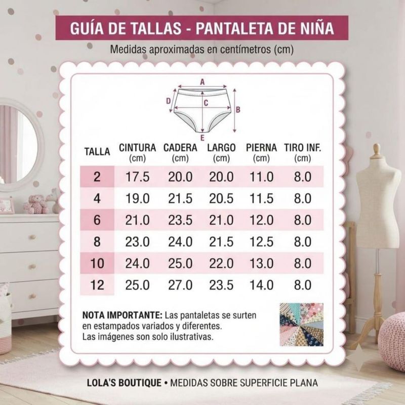 12 Pack Pantaletas de Niña con estampado y encaje