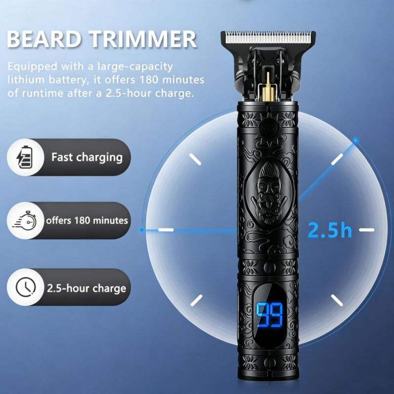 Recortadora de Barba Saoilli Inalámbrica con Cuchilla en T y Pantalla LCD