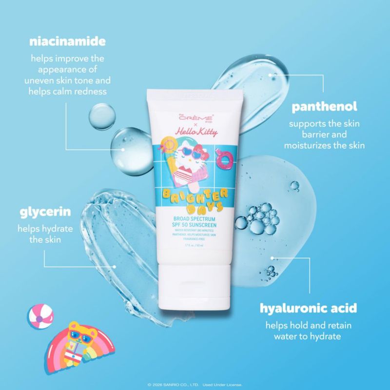 Protector solar The Crème Shop Hello Kitty SPF 50 50 ml Resistente al agua