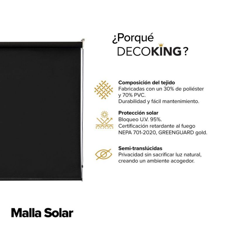 Persiana Decoking Malla Solar 220cm ancho x 120cm alto Granite