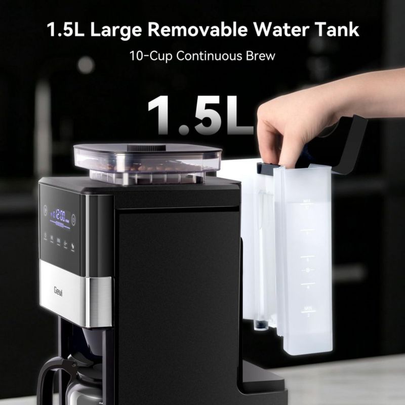 Cafetera Gevi de 10 tazas con molinillo y pantalla táctil 120 V