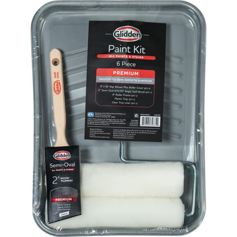 Kit de Pintura Glidden Premium de 6 Piezas: Pincel Rodillo y Bandeja