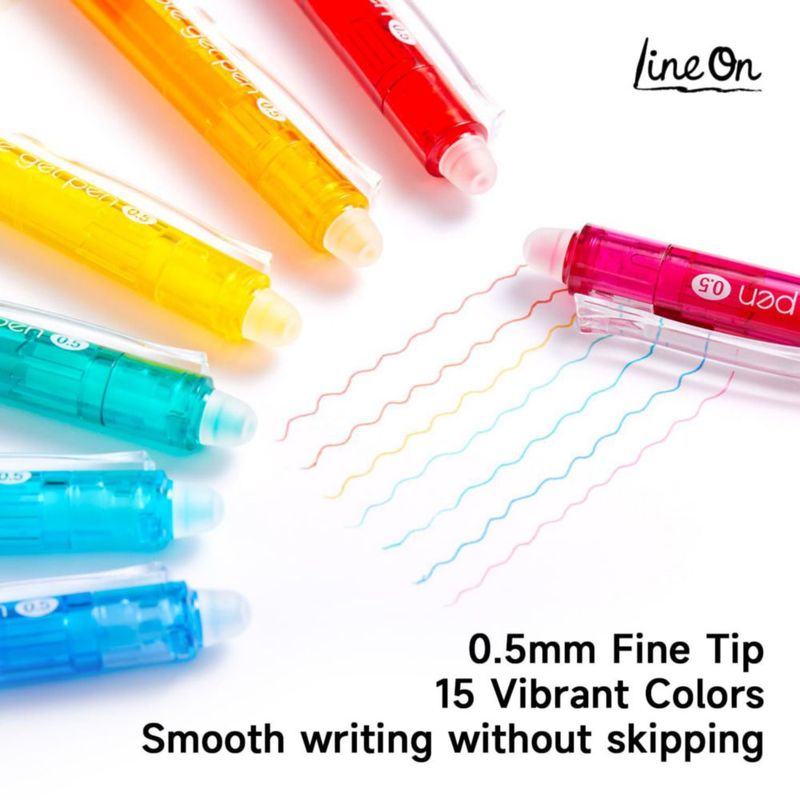 Bolígrafos de gel Lineon 05 mm 15 colores borrables y retráctiles