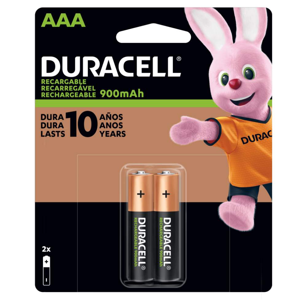 Pilas Baterías AAA Recargables Duracell 900 mAh con 2 Piezas