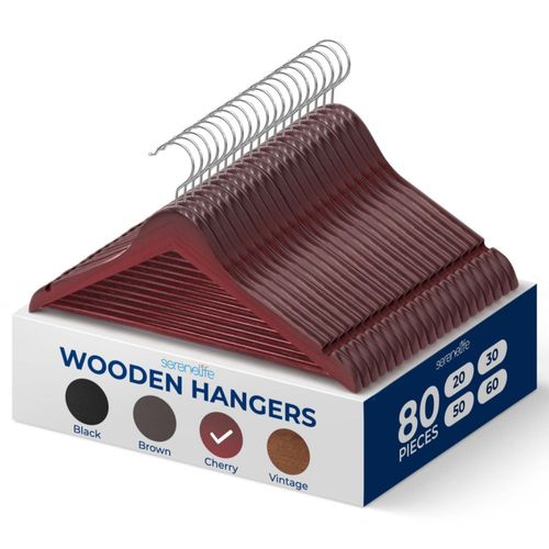 Perchas de Madera SereneLife – Pack de 80 (Color Cereza)