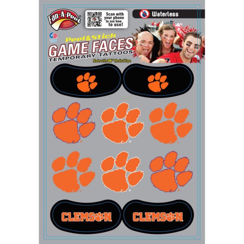 Tatuaje temporal FAN-A-PEEL Clemson Tigers sin agua