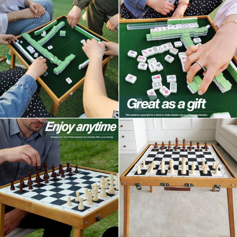 Mesa de Mahjong Steelway plegable 49x49x41 cm + Juego de fichas