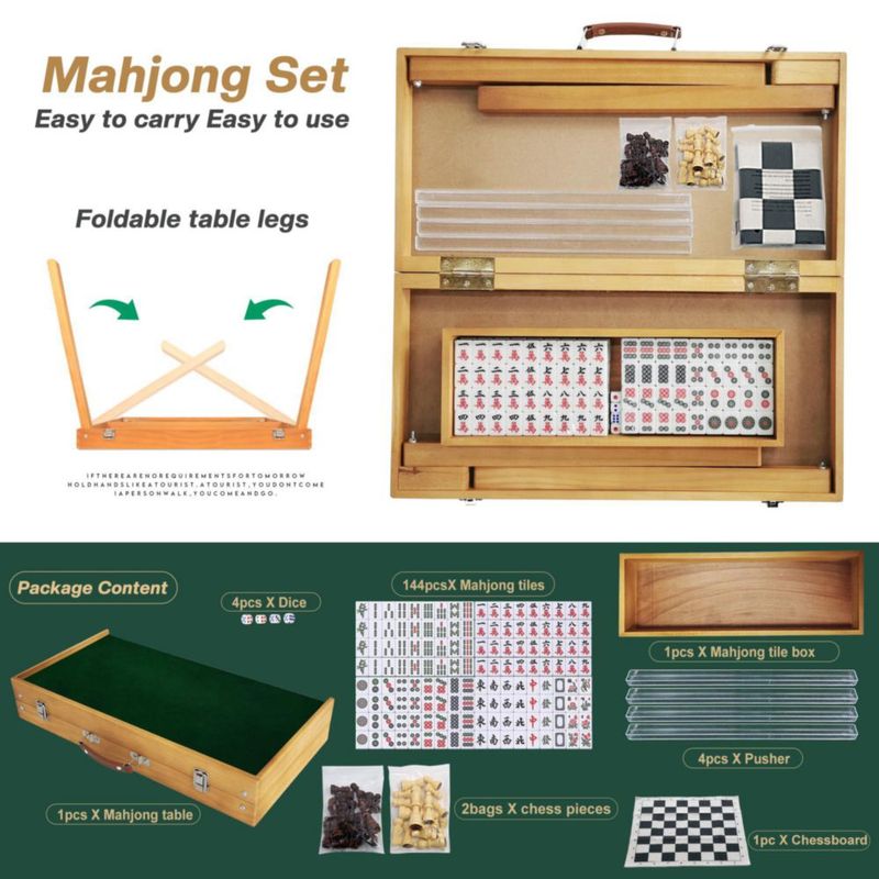 Mesa de Mahjong Steelway plegable 49x49x41 cm + Juego de fichas