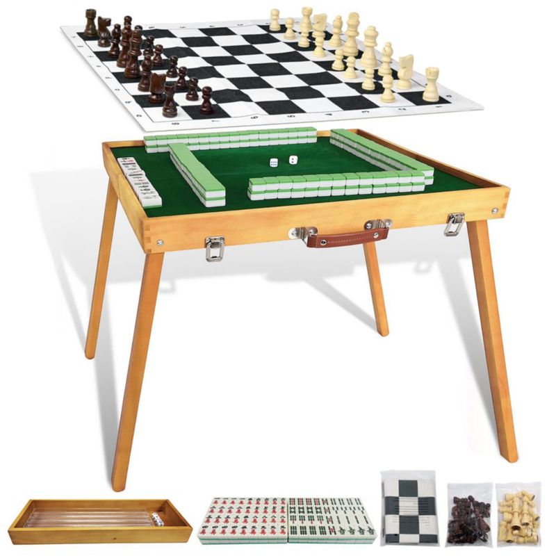 Mesa de Mahjong Steelway plegable 49x49x41 cm + Juego de fichas