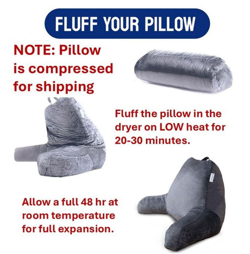 Almohada de Lectura ComfortSpa Grande Gris con Bolsillos para Brazos