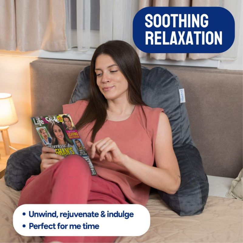 Almohada de Lectura ComfortSpa Grande Gris con Bolsillos para Brazos
