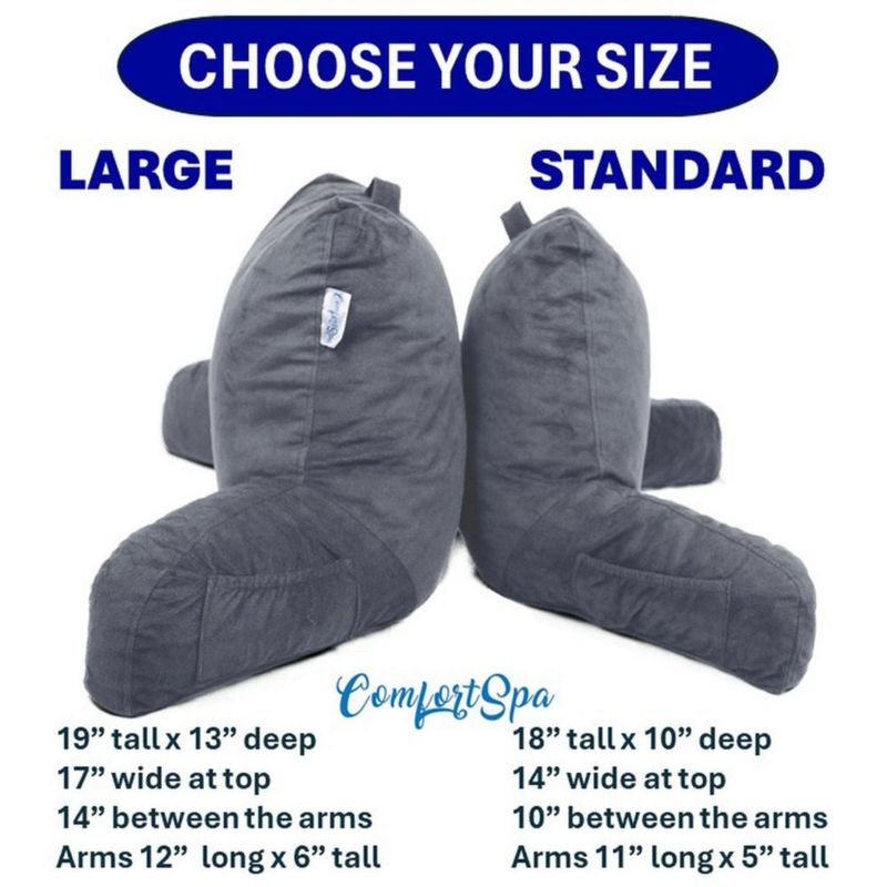 Almohada de Lectura ComfortSpa Grande Gris con Bolsillos para Brazos