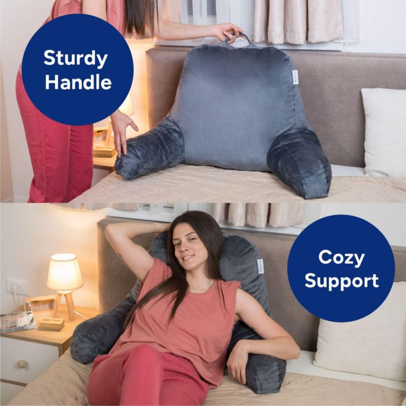 Almohada de Lectura ComfortSpa Grande Gris con Bolsillos para Brazos