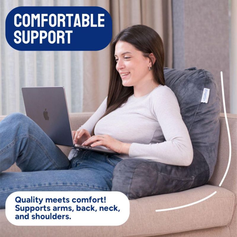 Almohada de Lectura ComfortSpa Grande Gris con Bolsillos para Brazos