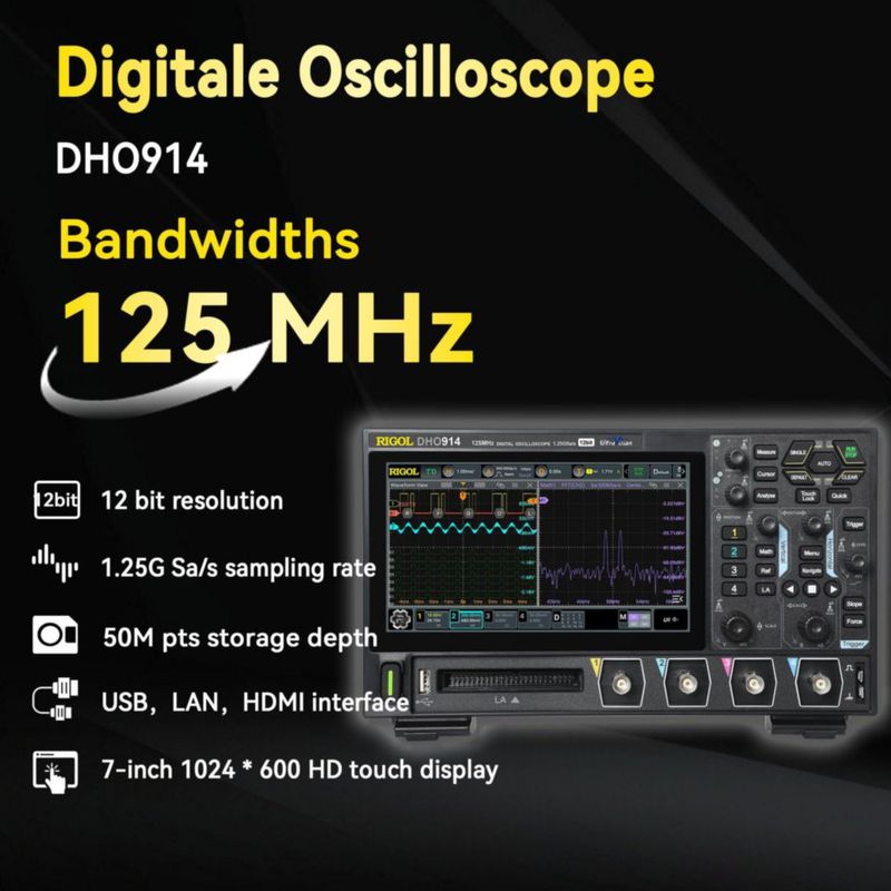Osciloscopio Rigol DHO914 125 MHz 4 Canales 125 GSa/s 12‑bits