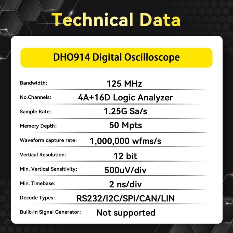 Osciloscopio Rigol DHO914 125 MHz 4 Canales 125 GSa/s 12‑bits