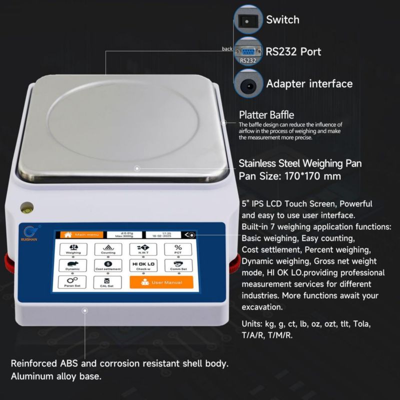 Balanza Analítica de Laboratorio RUISHAN 3 kg x 001 g