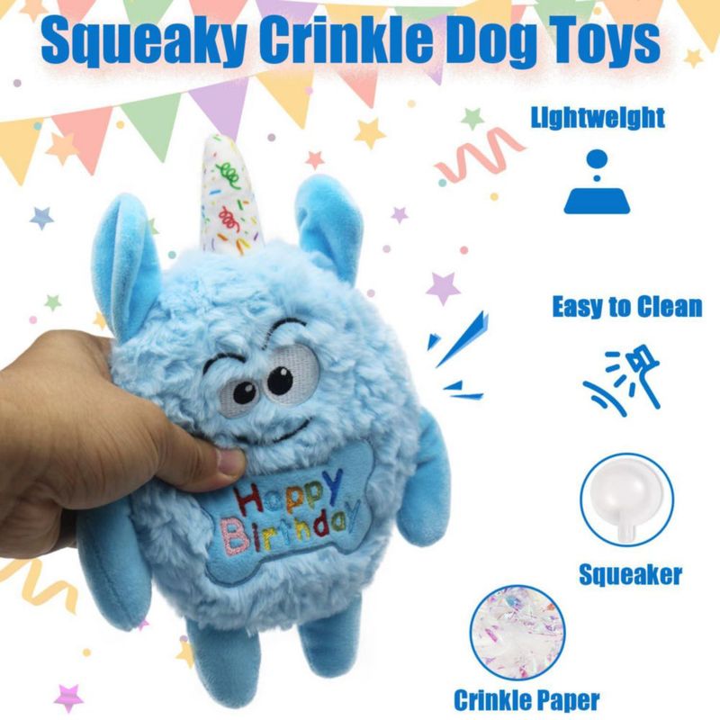 HUGEME Juguete de Cumpleaños Monster Dog de Peluche para Perro Azul