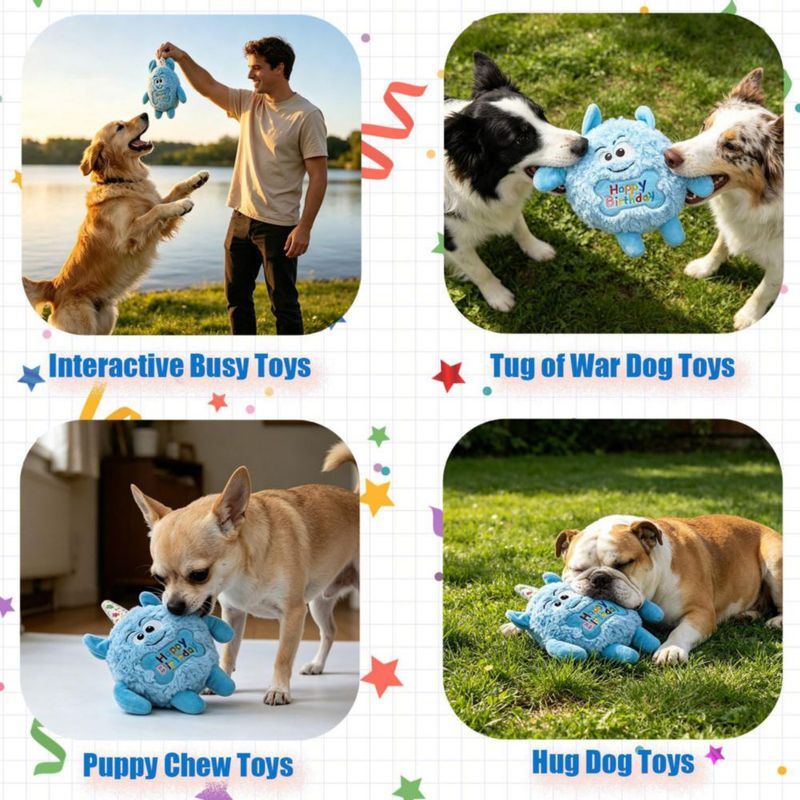 HUGEME Juguete de Cumpleaños Monster Dog de Peluche para Perro Azul