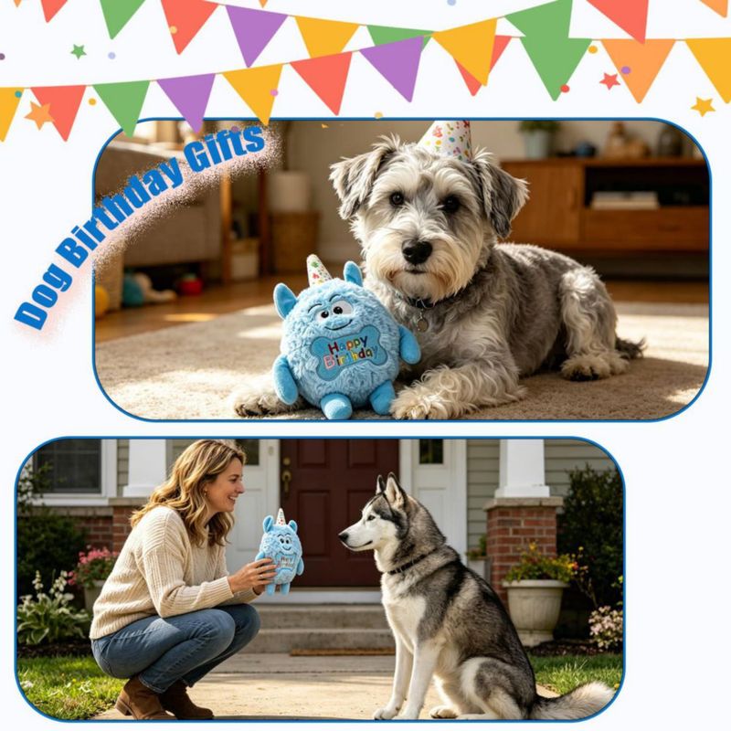 HUGEME Juguete de Cumpleaños Monster Dog de Peluche para Perro Azul