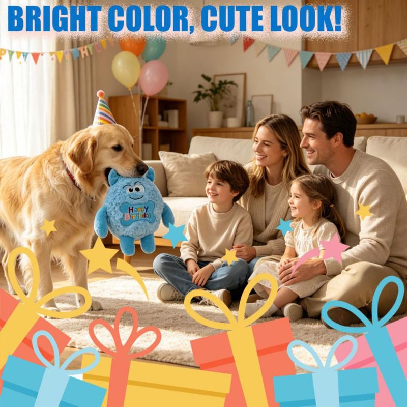 HUGEME Juguete de Cumpleaños Monster Dog de Peluche para Perro Azul