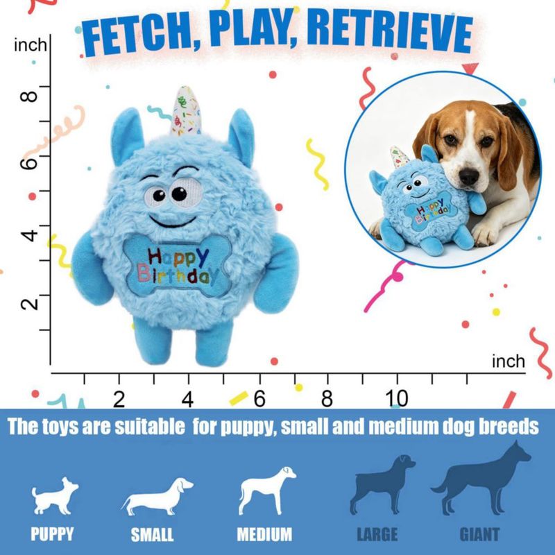 HUGEME Juguete de Cumpleaños Monster Dog de Peluche para Perro Azul