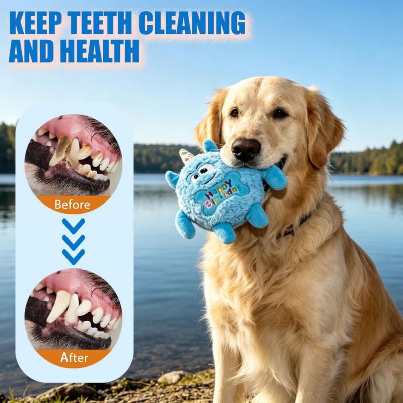 HUGEME Juguete de Cumpleaños Monster Dog de Peluche para Perro Azul