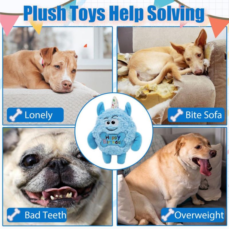 HUGEME Juguete de Cumpleaños Monster Dog de Peluche para Perro Azul