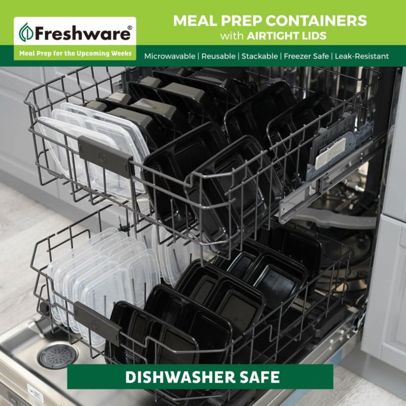Contenedores Freshware para Preparar Comidas con Tapa de 28 oz (Pack de 150) – Recipientes de Almacenamiento de Alimentos de 2 Compartimentos Caja