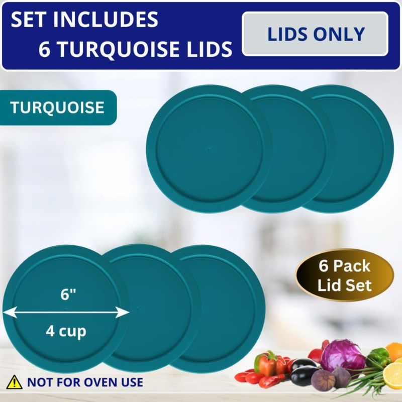 Tapas de repuesto KlareWare para cuencos de 4 tazas tapas de plástico libre de BPA para Pyrex 7201 Anchor Hocking (paquete de 6 turquesa) -