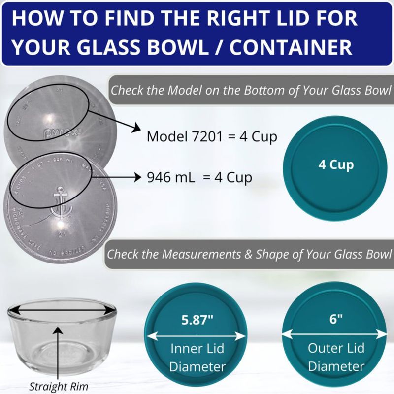 Tapas de repuesto KlareWare para cuencos de 4 tazas tapas de plástico libre de BPA para Pyrex 7201 Anchor Hocking (paquete de 6 turquesa) -