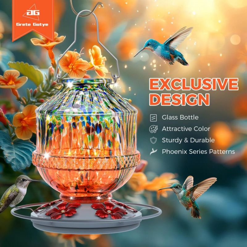 Comedero para colibrí Grete Gotye 750 ml Naranja con 5 puertos