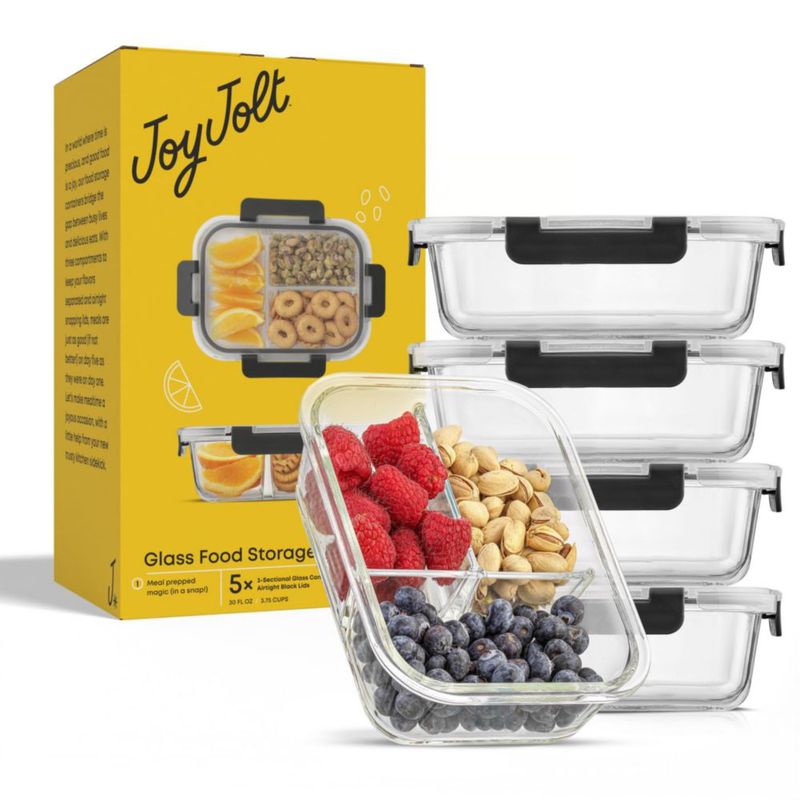 JoyJolt Juego de 5 Envases de Vidrio Hermético de 950 ml para Almacenamiento de Alimentos