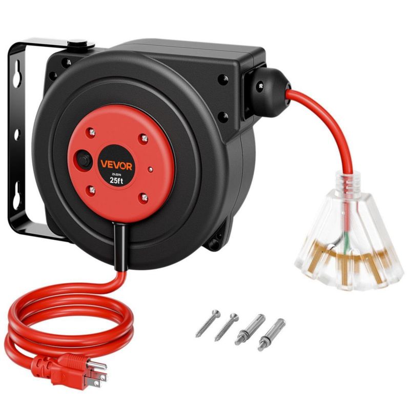 Carrete de cable extensible VEVOR 76 m rojo 14 AWG/3 C 125 V
