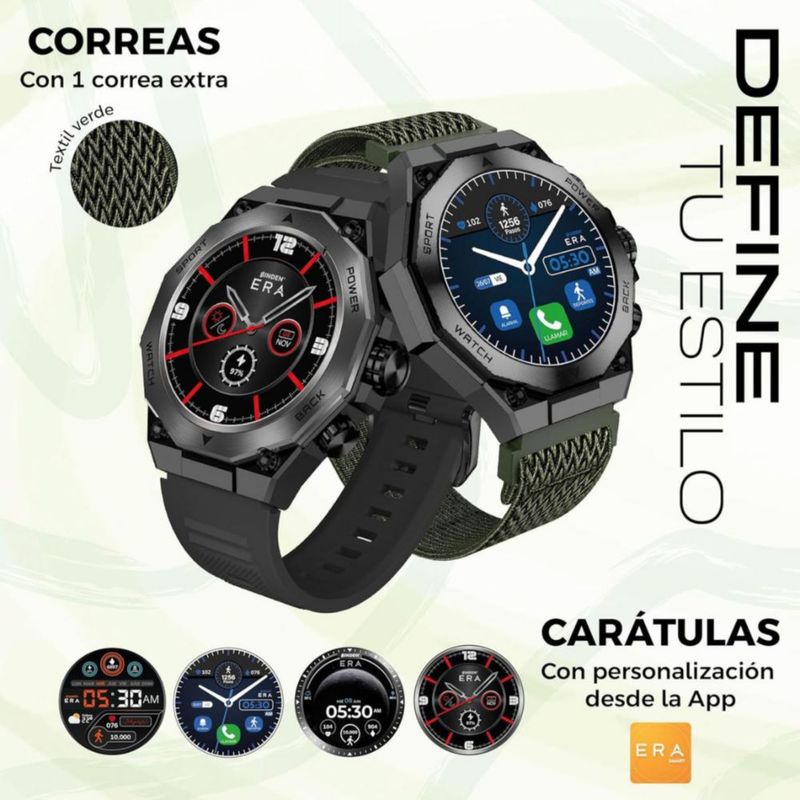 Smartwatch ERA ARMY X AMOLED Llamadas Bluetooth con Correa Elástica extra