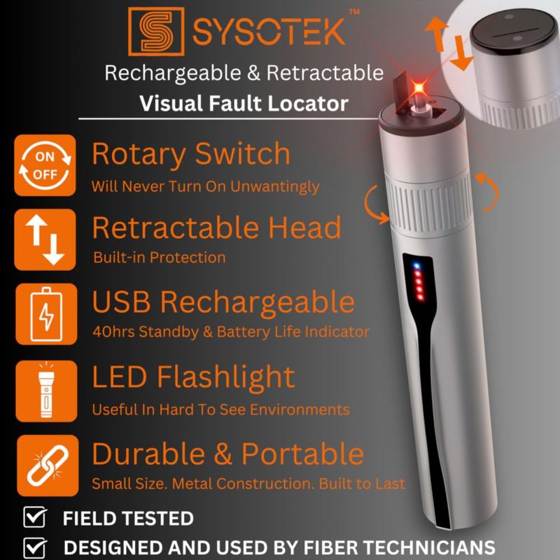 VFL Sysotek Kit de Herramientas de Fibra Óptica Recargable - Luz Roja