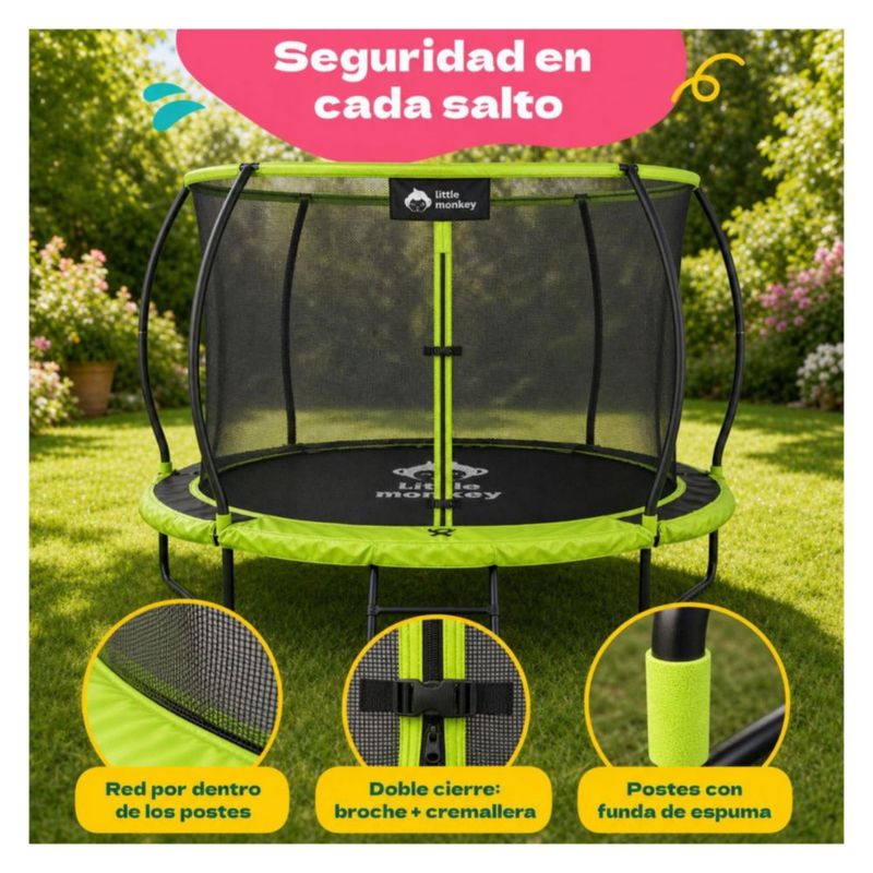 Trampolin Brincolin Calabaza 8 Pies con Escalera Reforzado Malla de Seguridad Uso Exterior Ideal para Ninos Jardin Diversion Segura Resistente