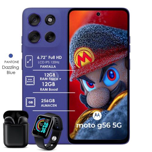 Motorola Moto G56 5G 256GB 24GB RAM (12+12) Azul con smartwatch y Audífonos