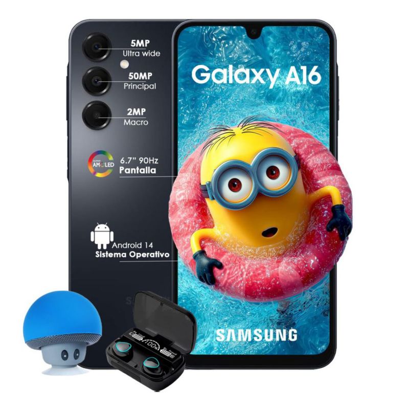 Celular Samsung Galaxy A16 128GB 4GB RAM Dual sim Negro Super AMOLED, 90 Hz con Bocina y Audífonos inalámbricos