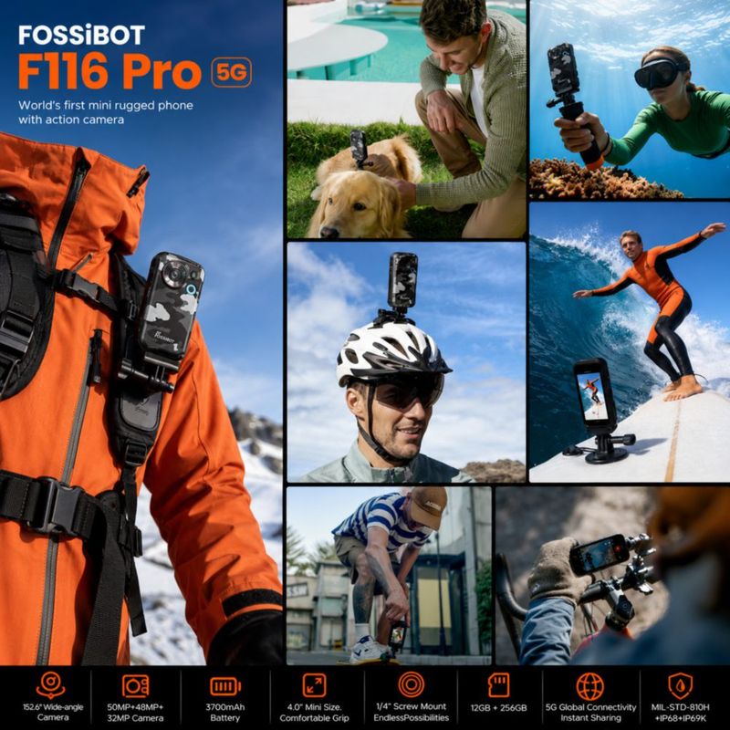Celular Rugged FOSSiBOT F116 Pro 5G 12GB RAM 256GB Verde Camuflaje Cámara de Acción 4K