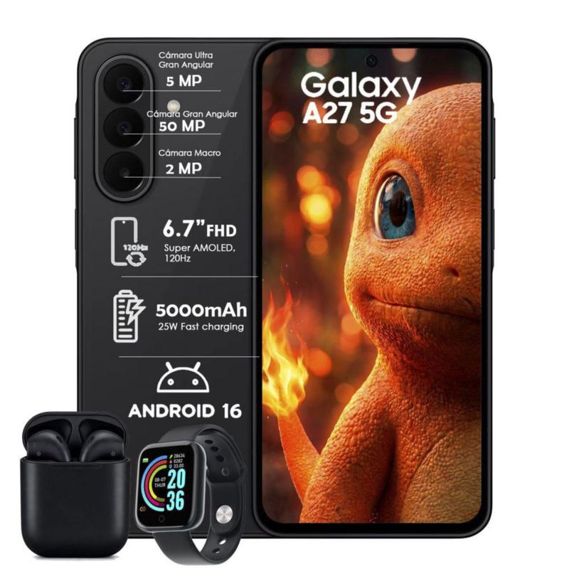 Samsung Galaxy A27 5G 128GB 6GB RAM Negro con Audifonos y Smartwatch