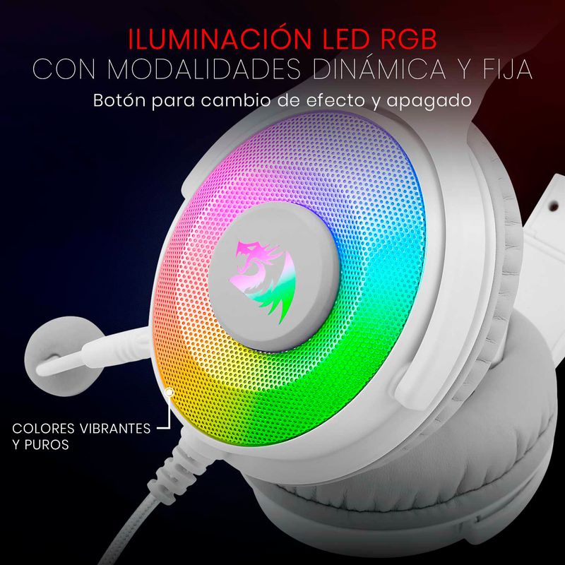 Audífono Gamer Redragon Pandora Blanco RGB Audio 7.1 por USB